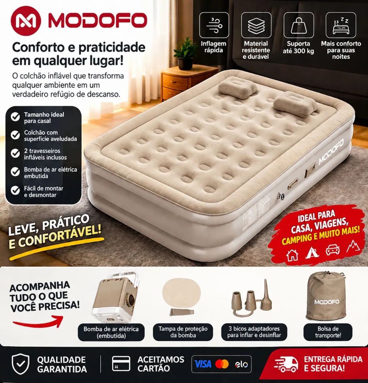 Colchão inflável modafo 200 x 180 x 40 - Foto 2