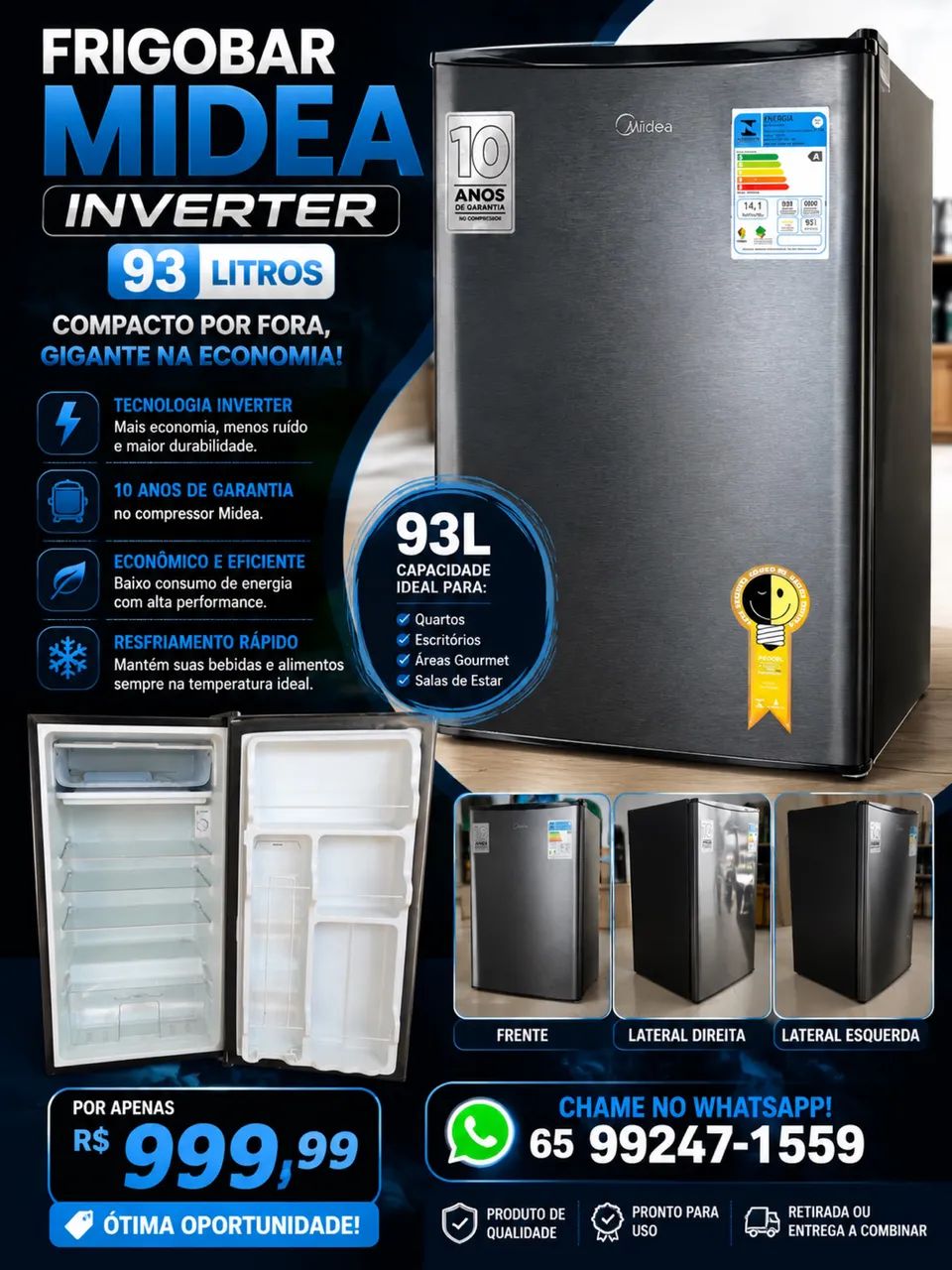 Frigobar inverter Mideia 93L