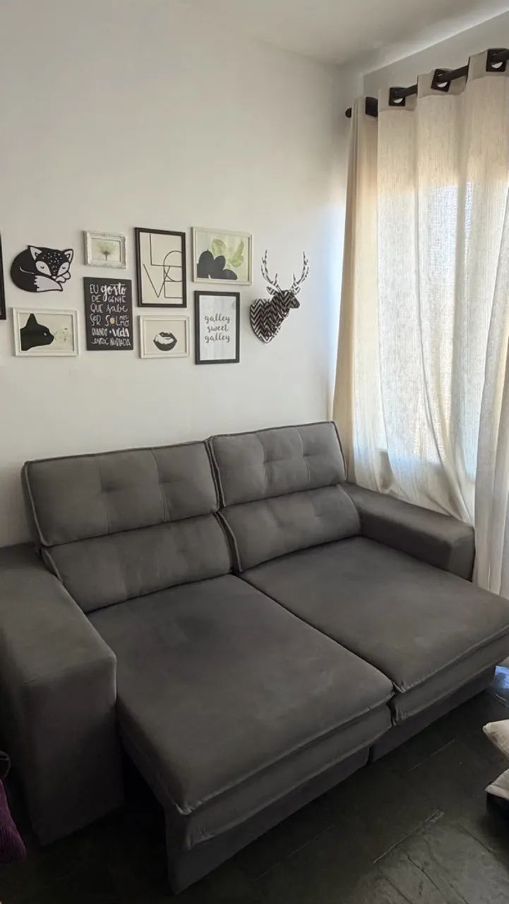 Sofá retrátil 3 lugares cinza 