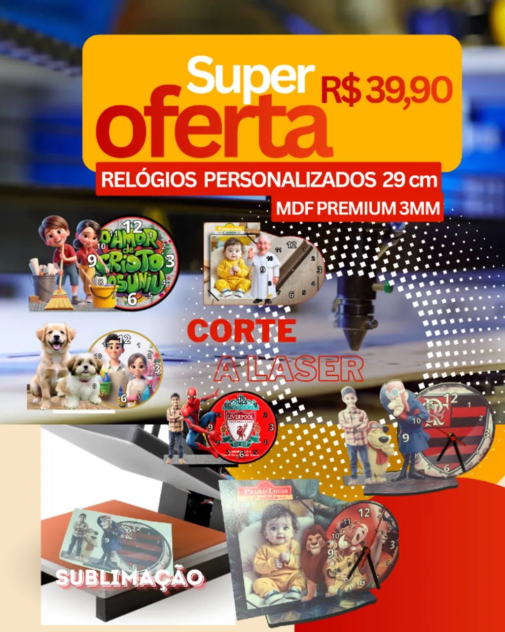 Relógio de mesa Personalizado mdf Premium 29 cm impressão direto no mdf - Foto 5