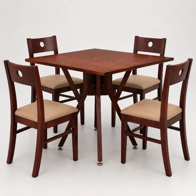 Mesa de Madeira + 4 Cadeiras | Kit para Restaurante, Cafeteria ou Área Gourmet