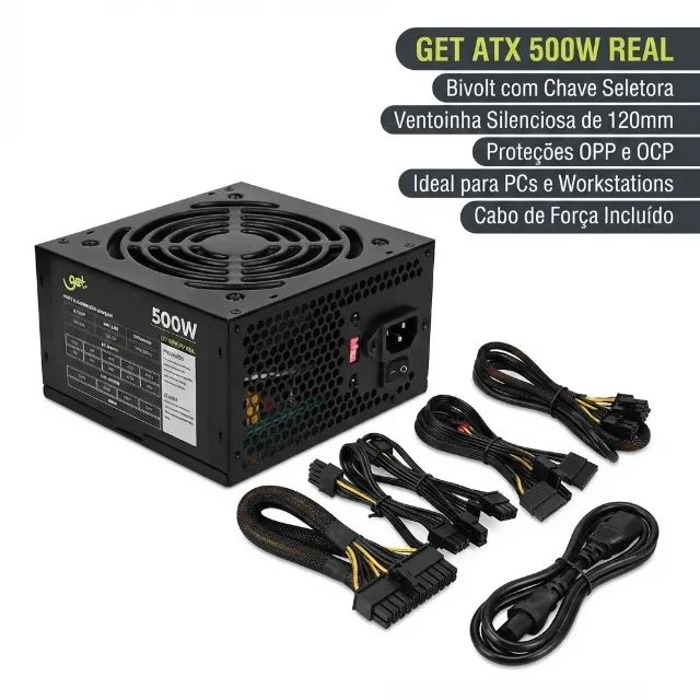 Fonte ATX 500W Real Get com Cabo de Força Bivolt Preto - Nova - Foto 2