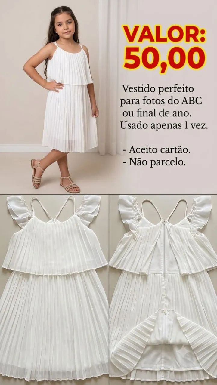 Vestido branco plinssado social.