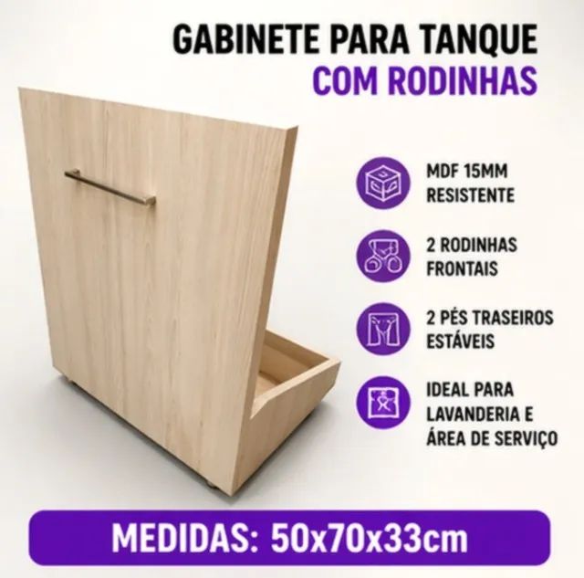 Gabinete para Tanque em MDF com Rodinhas - Ótimo Estado - Foto 3