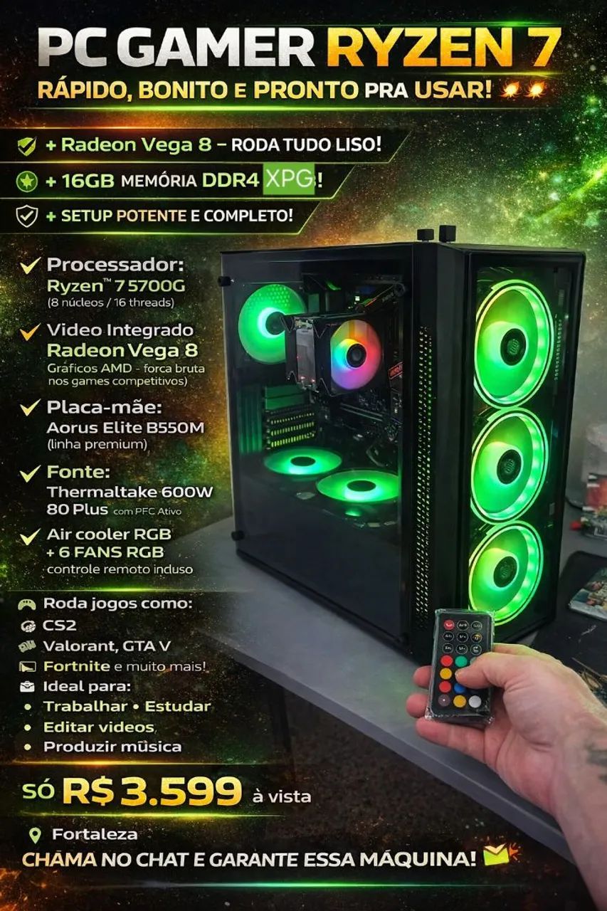 PC GAMER RYZEN 7 + B550 AORUS + 16GB 