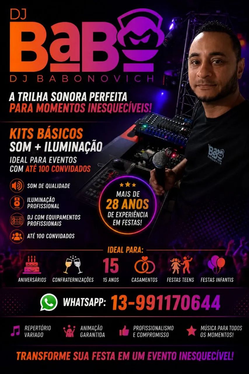 DJ Som e Iluminação para festas 