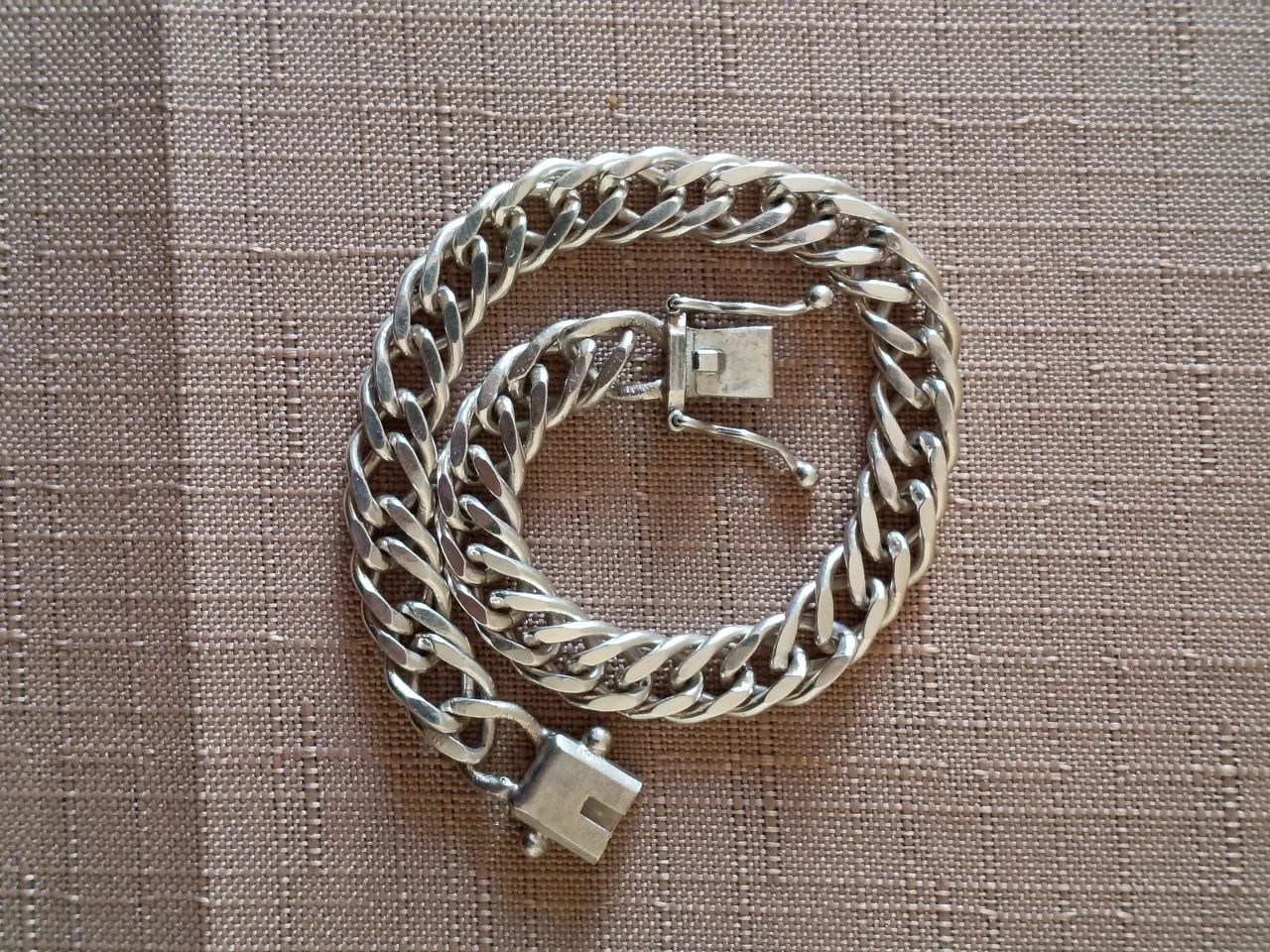 Pulseira prata 925 grumet duplo 7mm 21cm