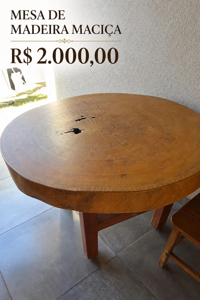 Mesa rústica com 2 cadeiras de madeira maciça