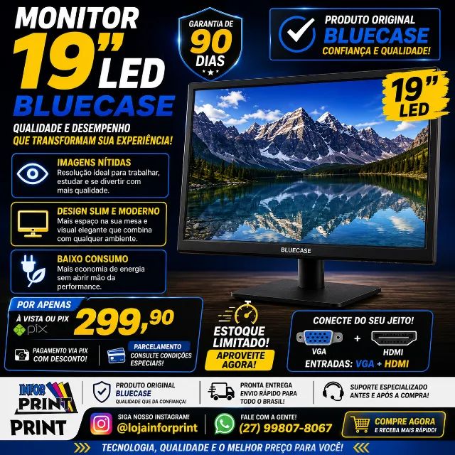 Monitor Led 19 Polegadas Bluecase