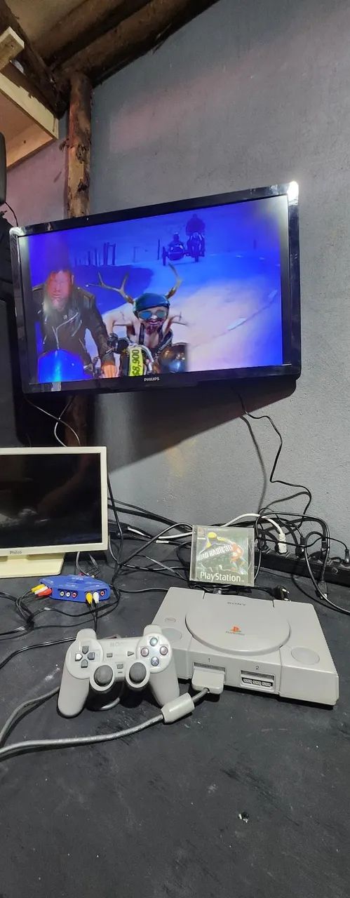 Playstation 1 com 1 controle analógico original