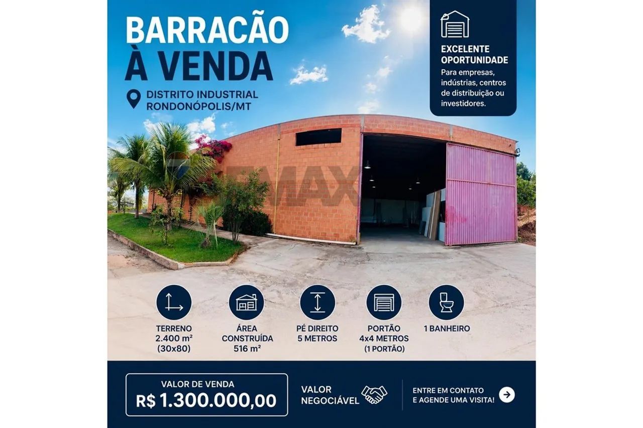 BARRACÃO À VENDA  DISTRITO INDUSTRIAL  RONDONÓPOLIS/MT