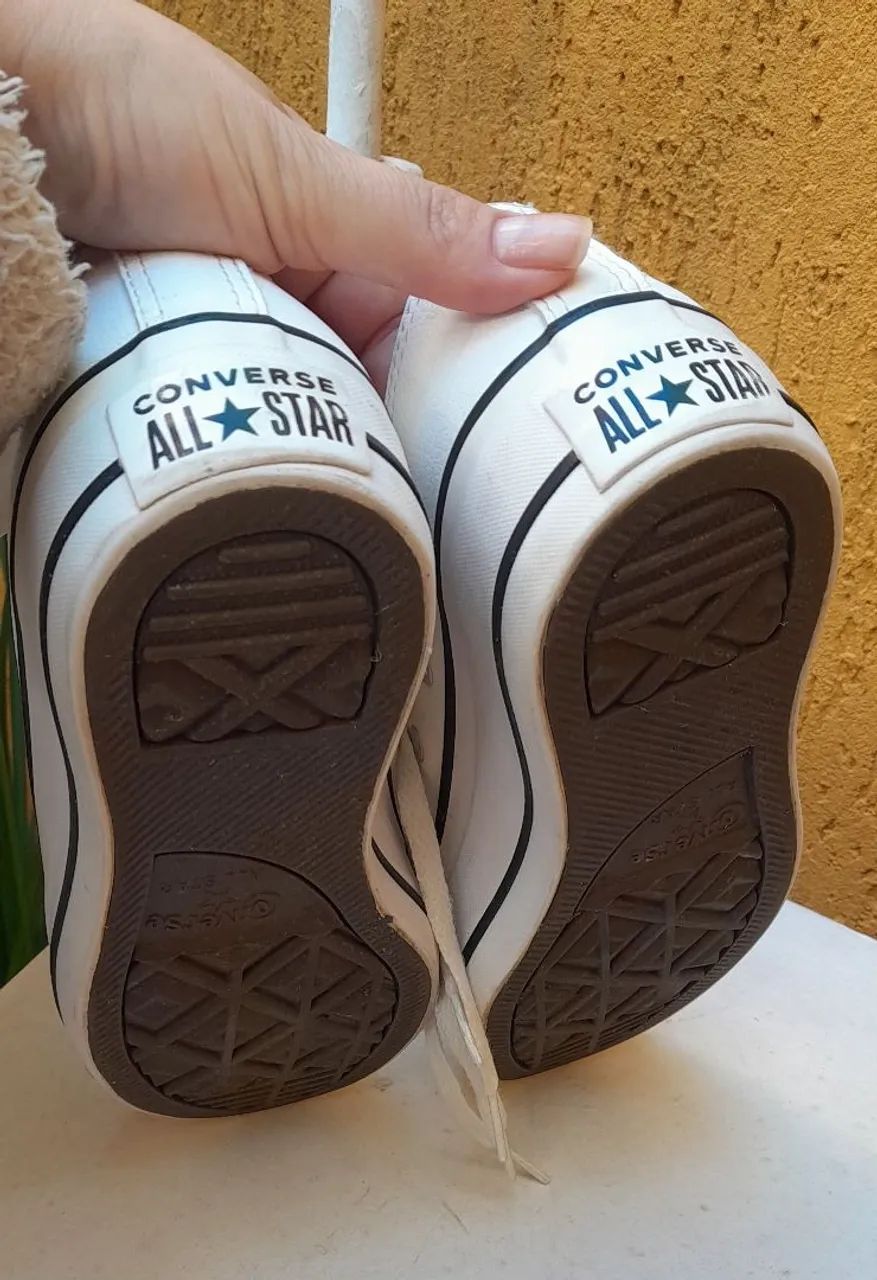 Tênis All Star Plataforma de Couro Branco Original - Foto 4