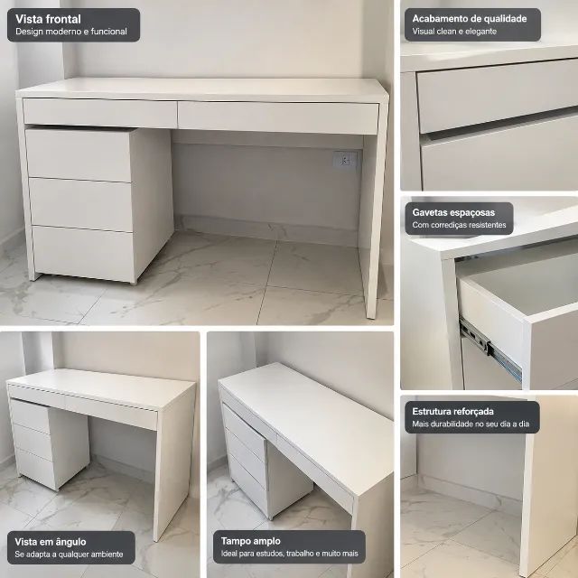Escrivaninha Branca com Gavetas - Foto 2