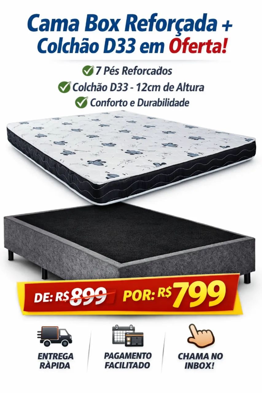Cama Box Reforçada + Colchão D33 em Oferta!