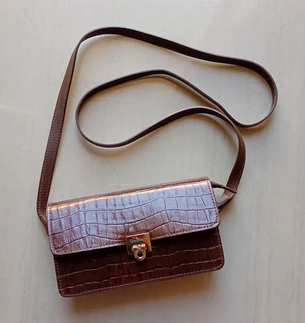 Bolsa Usaflex Couro Legítimo Croco Marrom - Impecável
