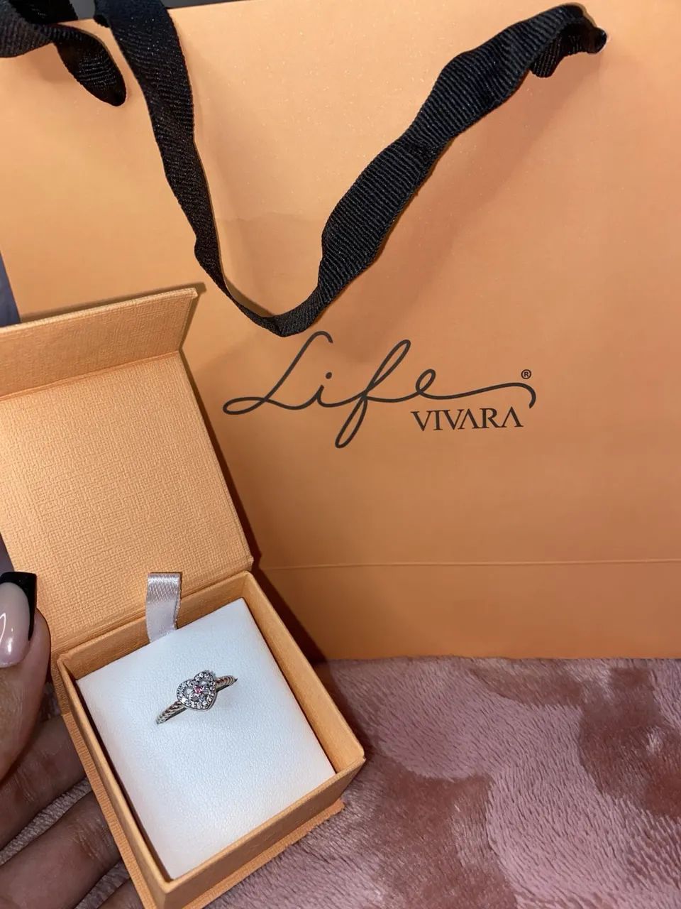 ANEL VIVARA CORAÇÃO COM PEDRA ROSA - Foto 3