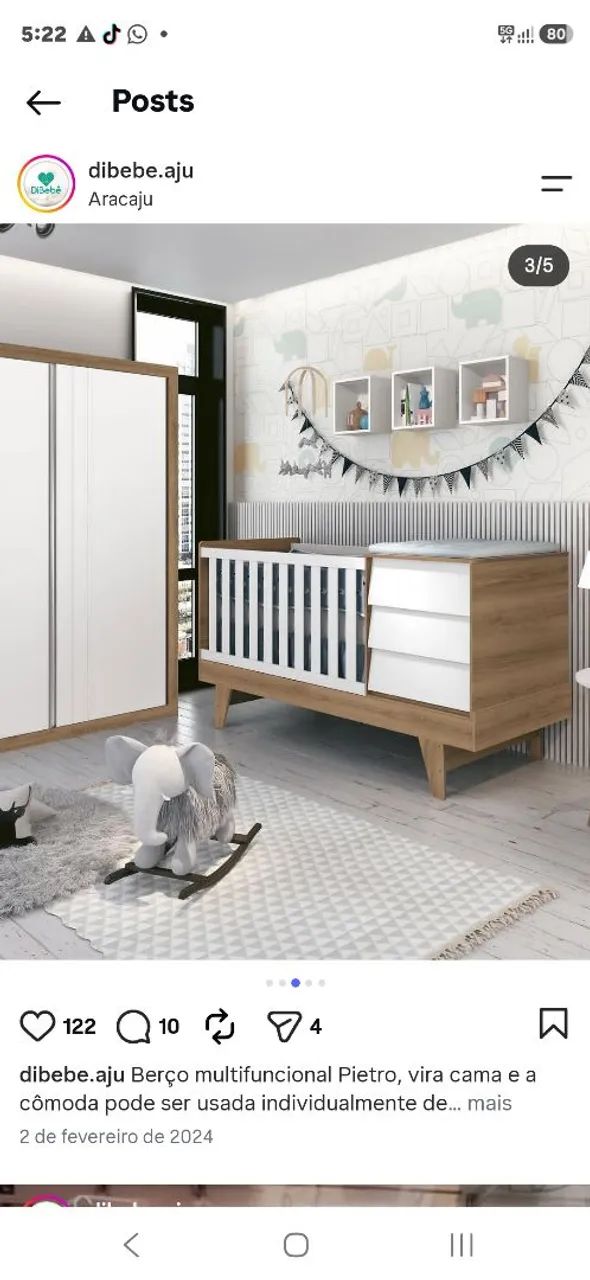 Berço infantil que vira cama e cômoda  - Foto 2