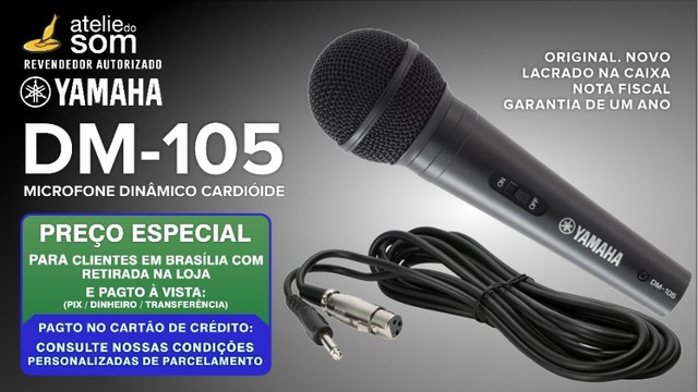 Microfone Dinâmico Cardióide com Fio Yamaha DM105. Original. Rev