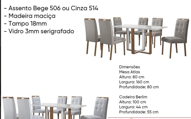 Sala mesa jantar 6 cadeiras tampo de vidro 