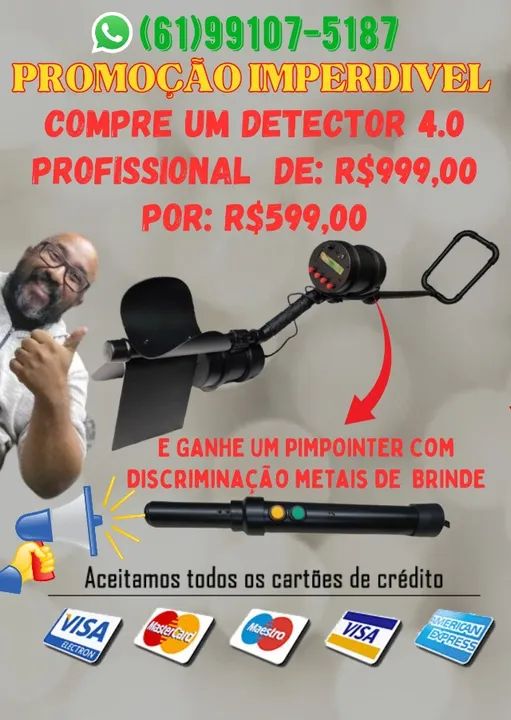 Detector de Metal 4.0 Profissional + Pimpointer de Brinde