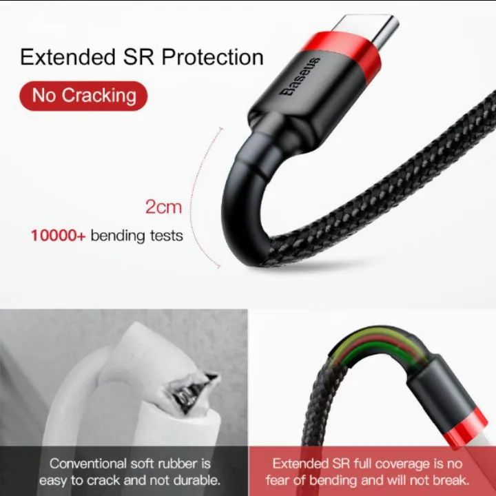 Cabo Baseus Reforçado Carga Rápida 3.0 USB-A/Tipo-C (1 ou 2 Metros - Foto 5