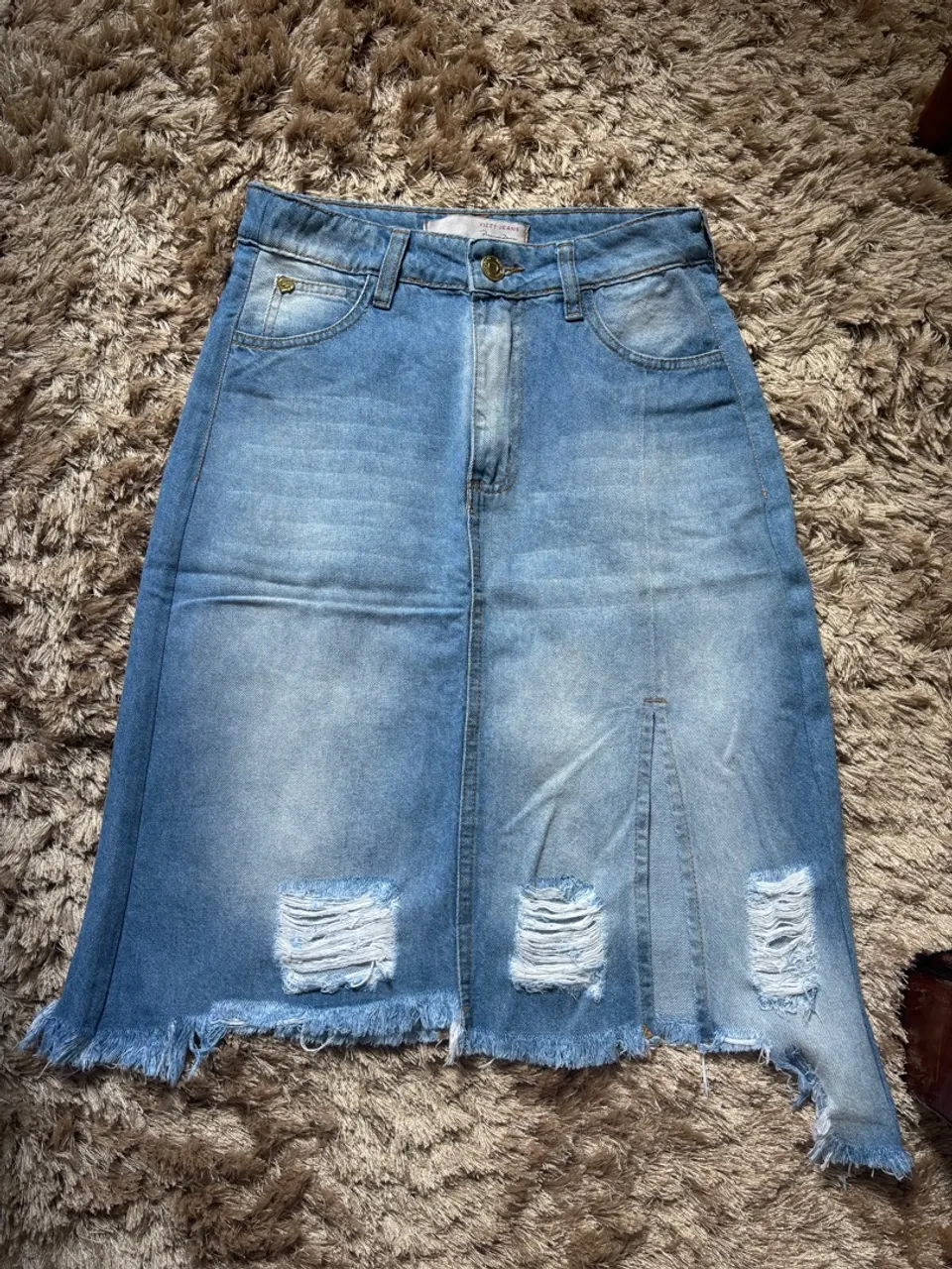 Tamanho 38 Saia Jeans Destroyed com Fenda - Estilo e Conforto