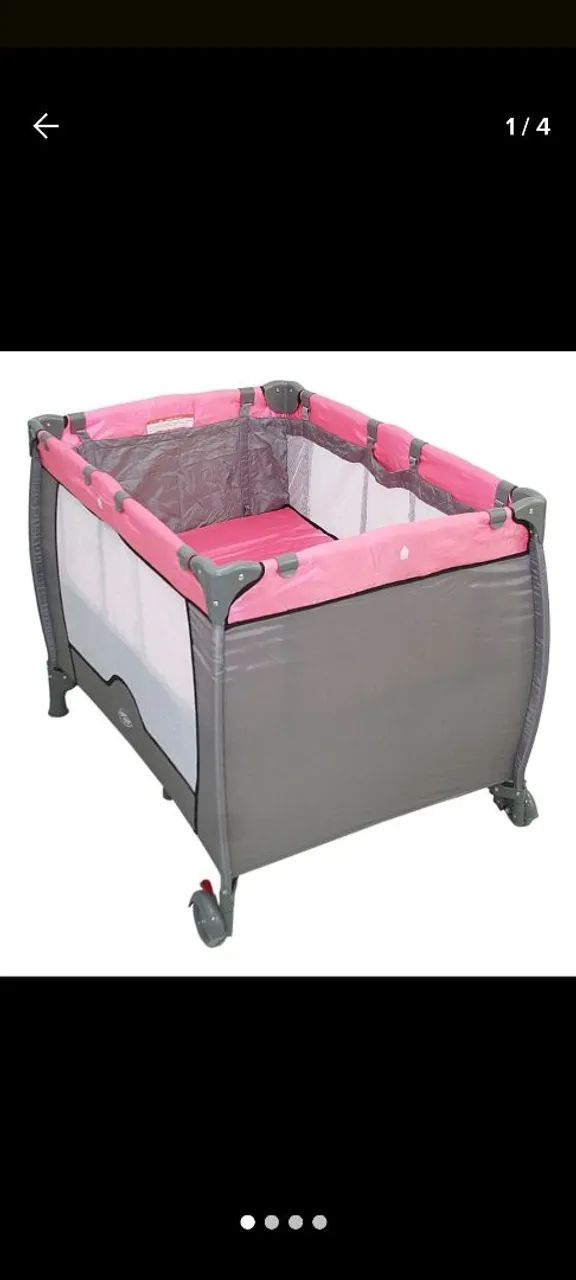 Berço Portátil Rosa e Cinza 