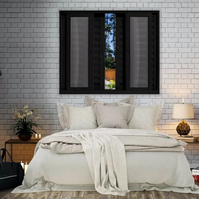 Veneziana Seis Folhas Alumínio Preto - Linha 25 (Completa) - Foto 2