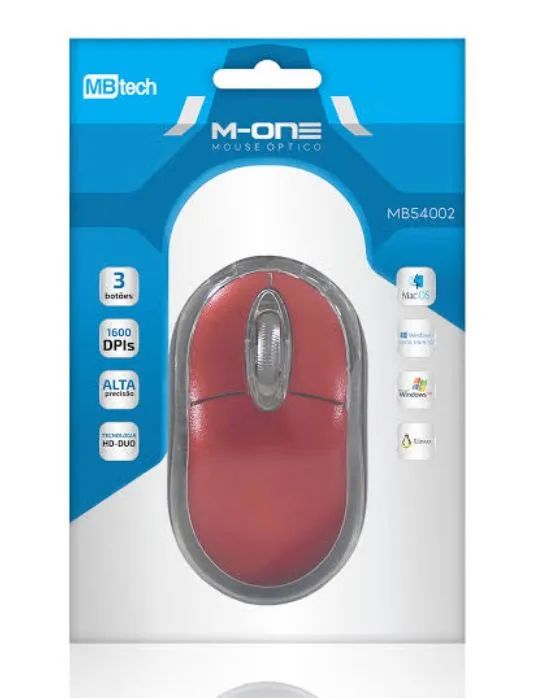 Mouse Óptico M-One MB54002 - 3 botões 1600 DPI