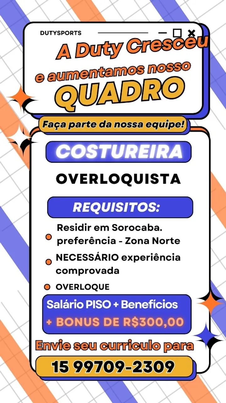 Vaga para Overloquista com experiencia 