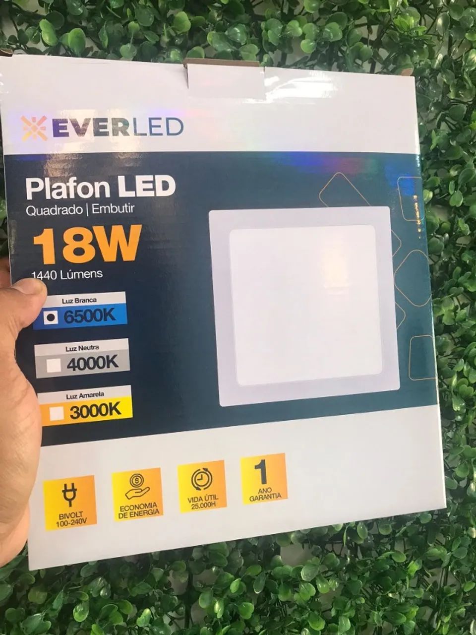 Painel 18w 1440 lumens embutir 22x22 Aluminio 6500k 25mil vida util 