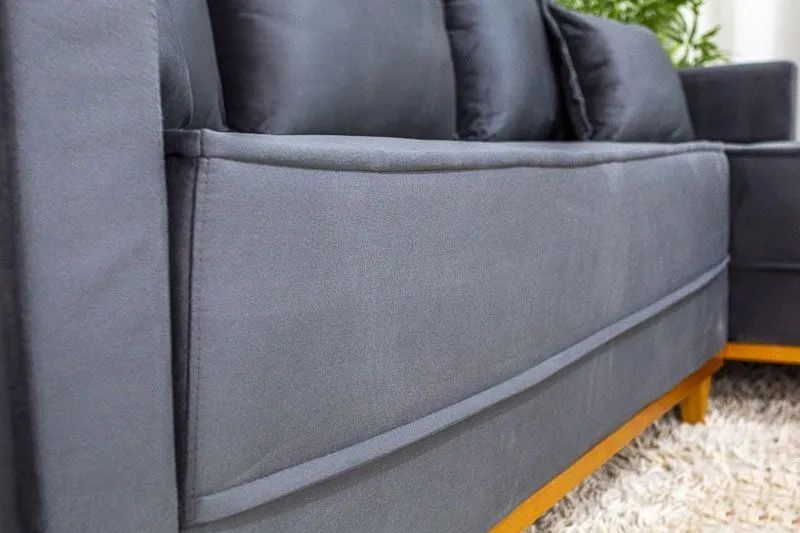 Sofá 3 Lugares com Chaise Veludo Cinza Molas Ensacadas  - Foto 3