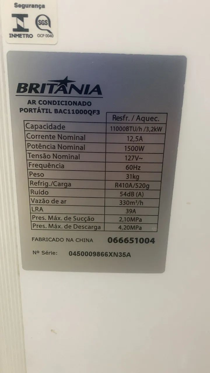 Ar condicionado portátil quente e frio inverter 11.000btus Britânia  - Foto 4