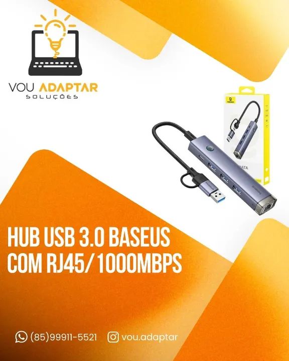 Hub Usb 3.0 e USB Tipo C com RJ45 Gigabit 4 em 1 Baseus