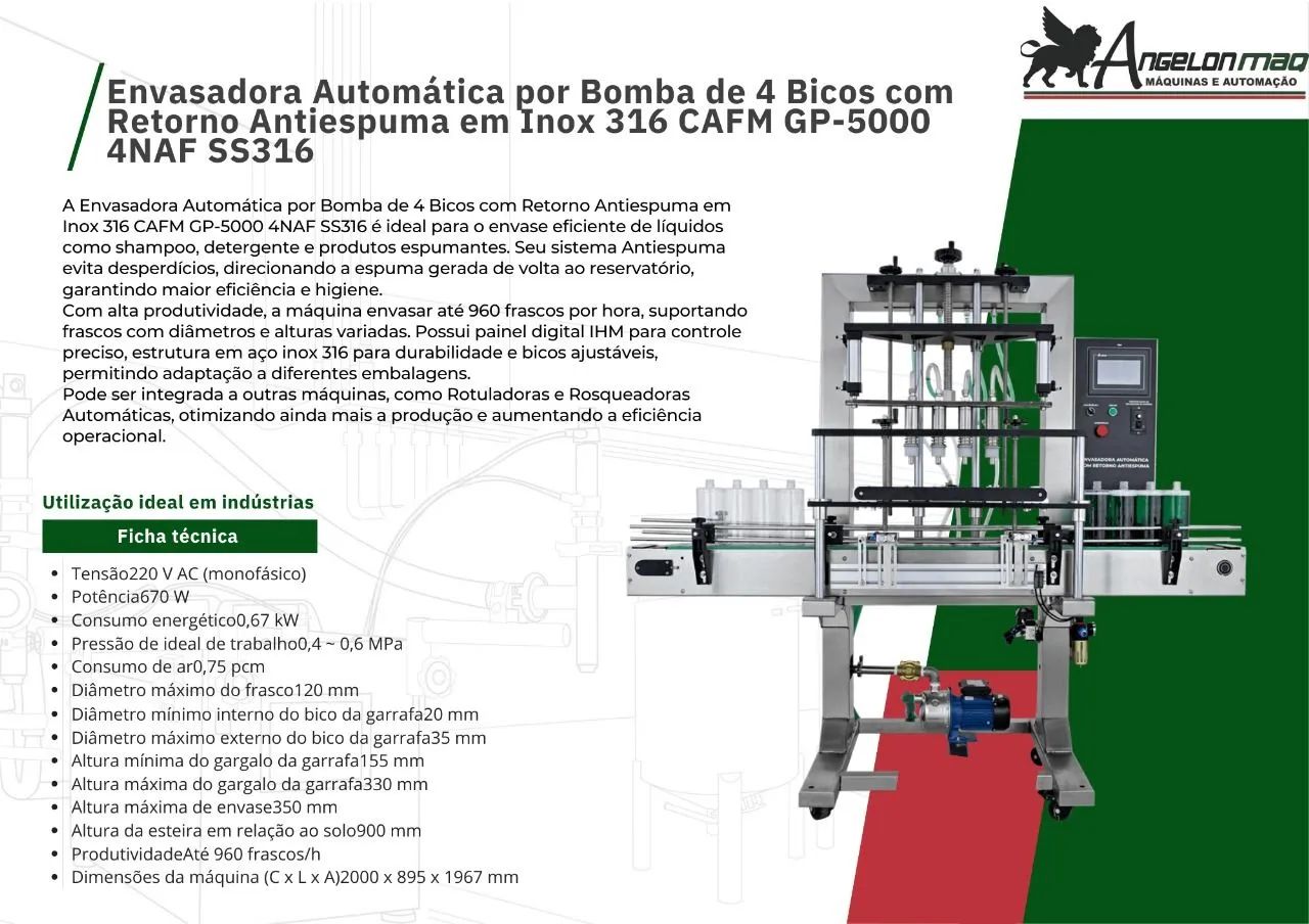 Envasadoras e rosqueadeiras.