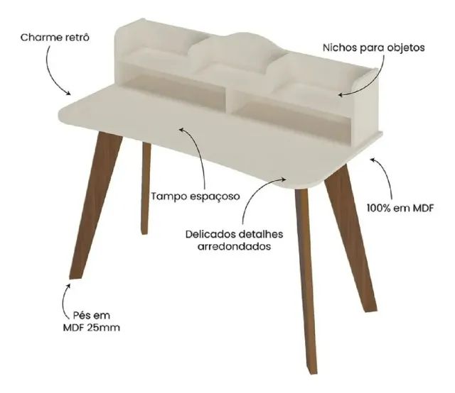 "Design Funcional e Charme Retrô: Escrivaninha Sofia com Nichos em Promoção Especial" - Foto 4