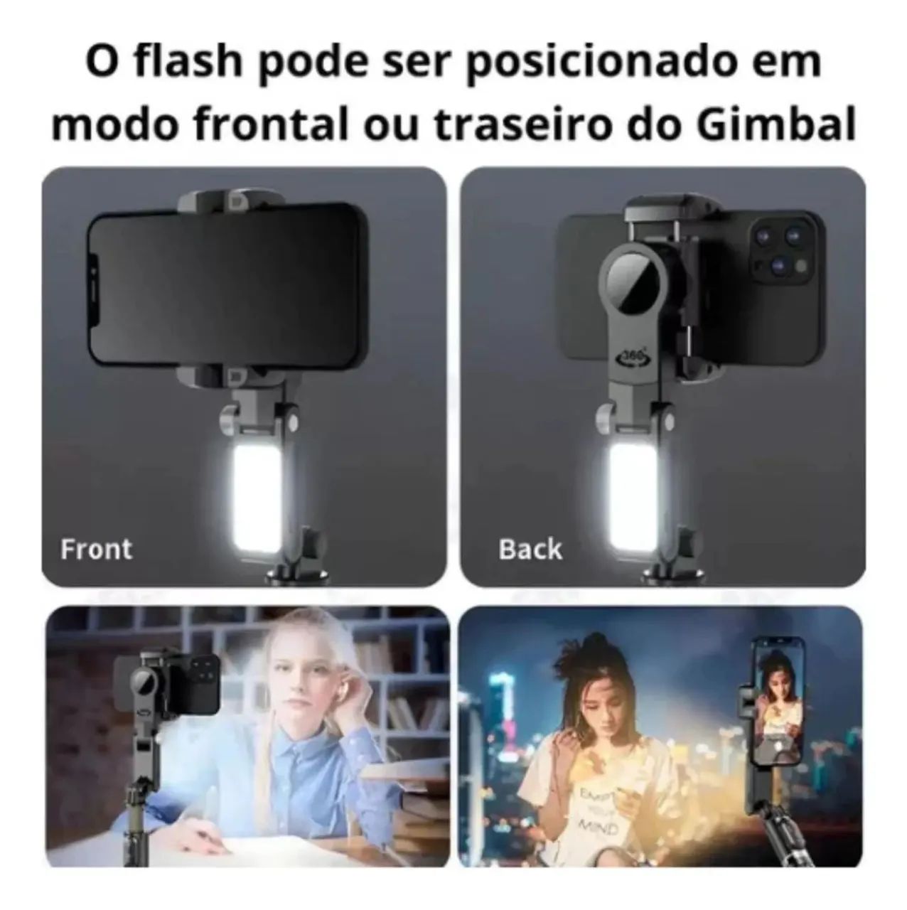 Gimbal Estabilizador Celular + Mini Tripé Controle Bluetooth - Foto 4