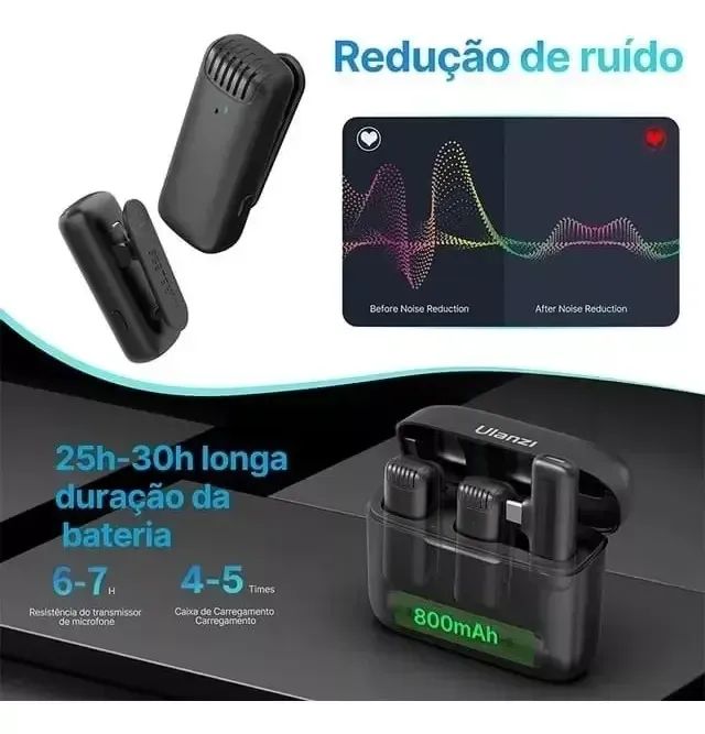 Ulanzi J12 Microfone de Lapela Sem Fio Android Tipo C - 2 Mics - Foto 3