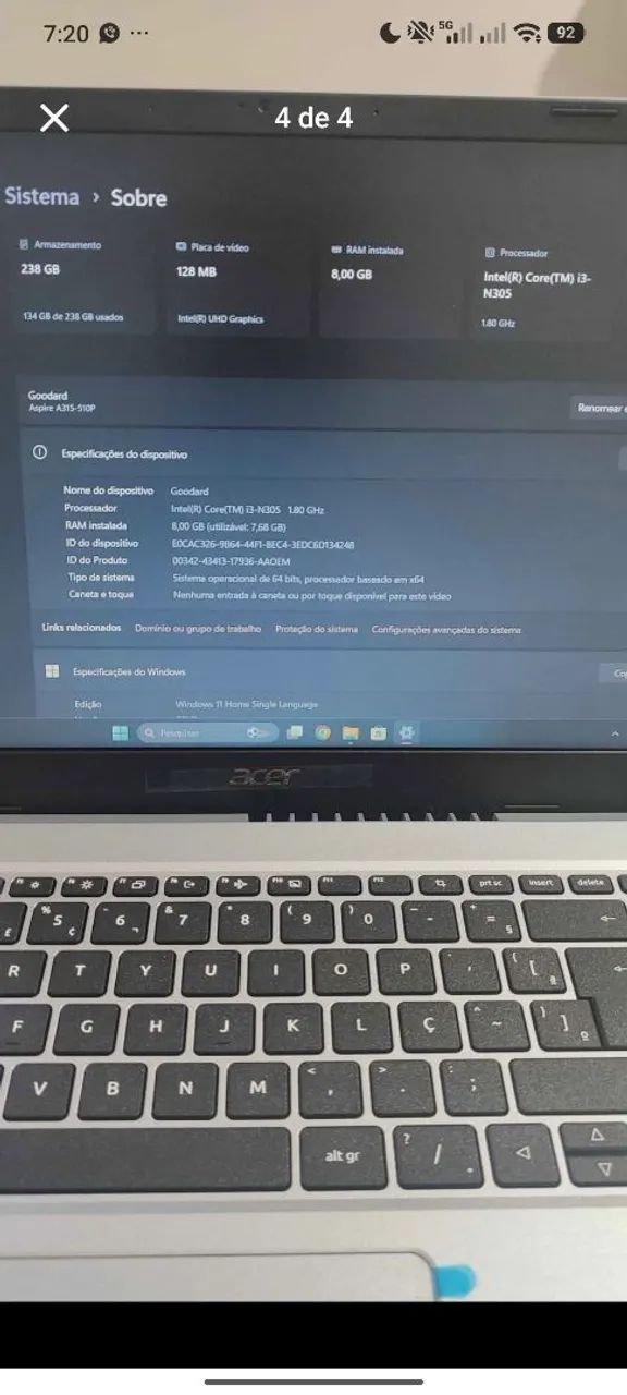 Notebook Acer aspire 3 15