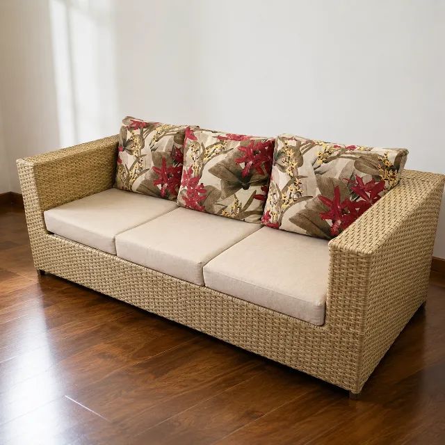 Conjunto de sofá em vimerattan com 2 poltronas e mesa de centro - Foto 5