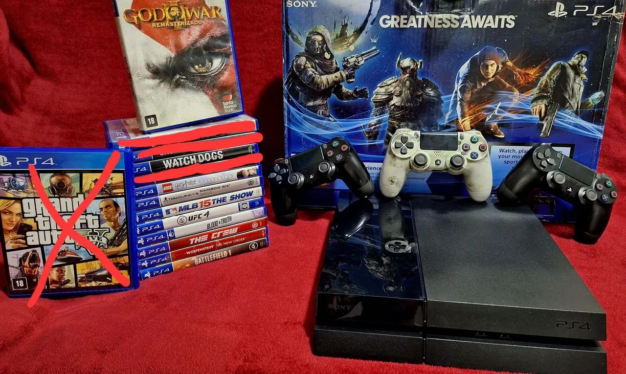 Vendo ou Troco Sony Playstation 4 FAT +03 Controles +10 Jogos Parcelo em até 12x S/Juros