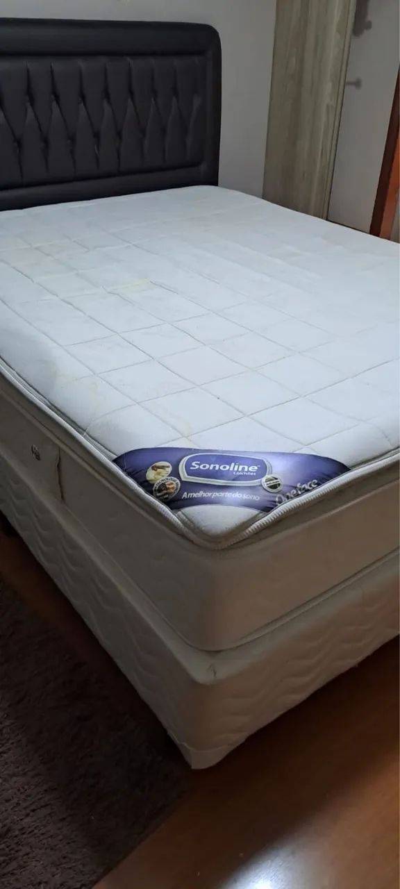 Cama queen box, colchao e cabeceira