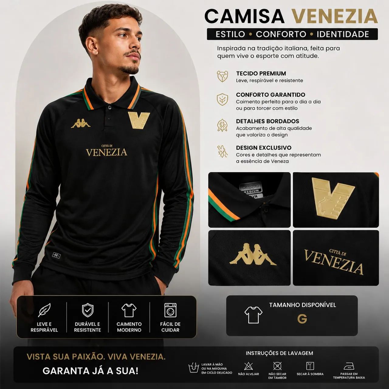 Camisa Venezia Kappa Manga Longa Premium - Tamanho G - Roupas