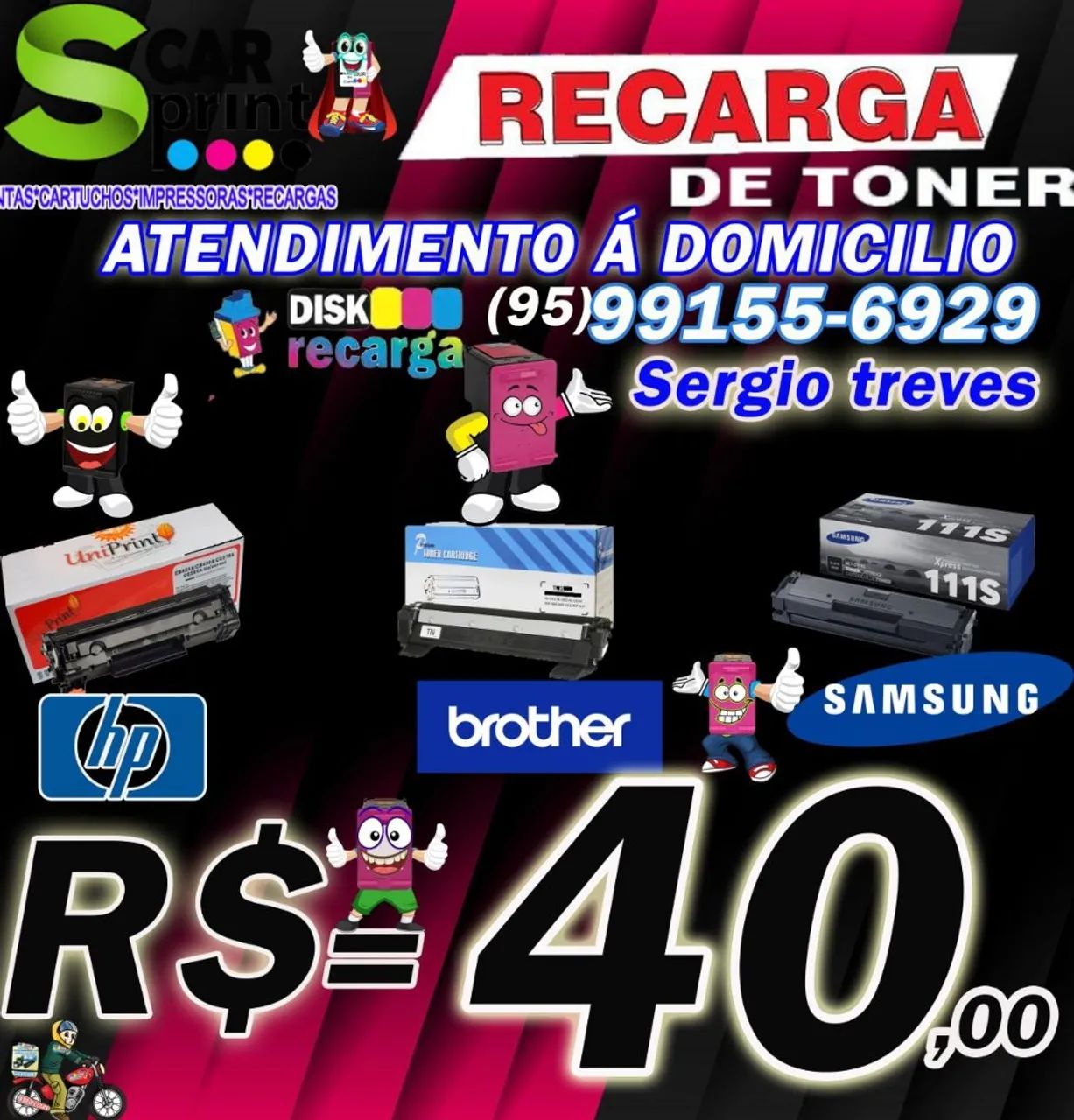 Recarga e venda de toner de impressoras 