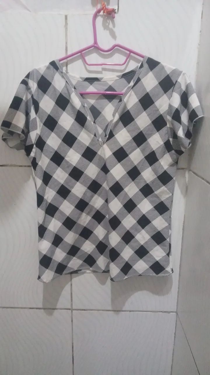 Blusa Xadrez Preto/Branco Feminino M  - Foto 5