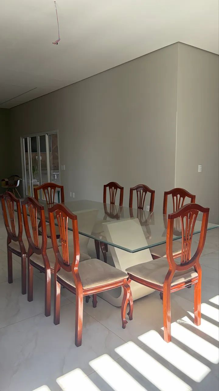 Mesa de Jantar 8 Lugares com Vidro Bisotado 10mm + 8 Cadeiras - Foto 2