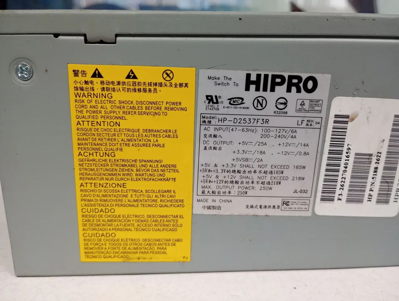 Fonte HP Hipro HP-D2537F3R 250W - Funcionando - Foto 2