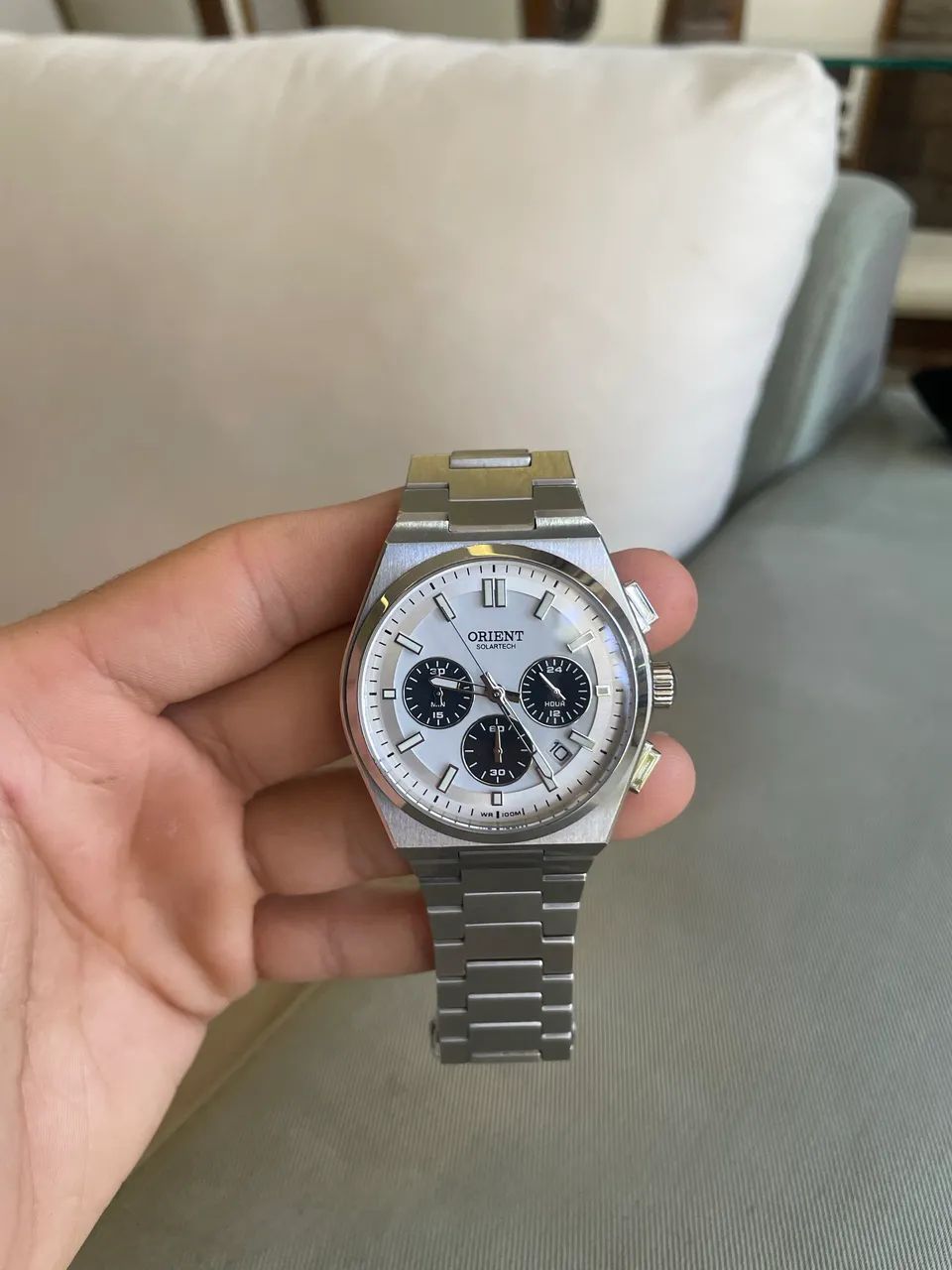 Orient Solartech Cronógrafo Panda MBSSC274 S1SX Branco e Preto - Foto 2