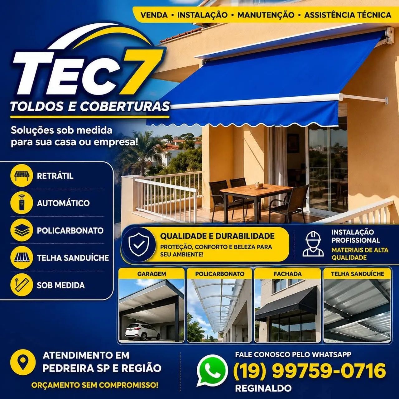 Toldos e Coberturas, Policarbonato, Telhas Sanduíche, Sombrite, Articulável, Automático... - Foto 2
