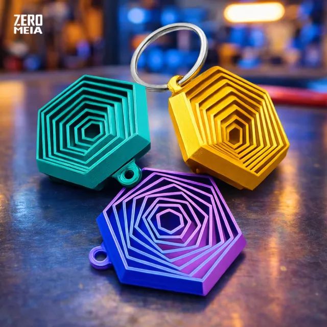 Chaveiro Geométrico Hexagonal - Design Moderno | Impresso em 3D
